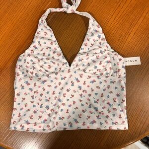 PacSun White Floral Halter Tank Top